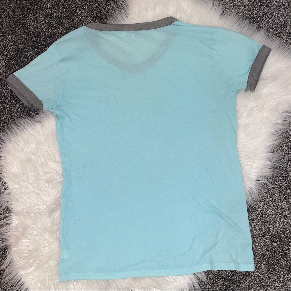 EUC PINK Victoria’s Secret Ringer tee light blue with gray trim. - Picture 2 of 2
